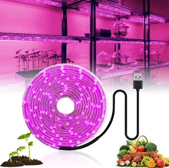 Светодиодная Фитолента для комнатных растений с 5V USB 2835 Фитолампа полный спектр от GrowLight 5 Метра