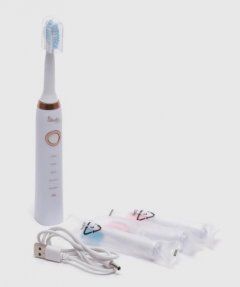 Електрична зубна щітка Shuke SK-601 акумуляторна ультразвукова щітка для зубів 3 насадки біла
