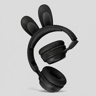 Дитячі бездротові Bluetooth навушники з вушками зайчика RGB Picun B12 4704/4705 VJ Чорний