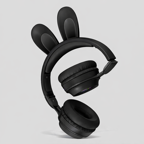 Детские беспроводные Bluetooth наушники с ушками зайчика RGB Picun B12 4704/4705 VJ Чёрный