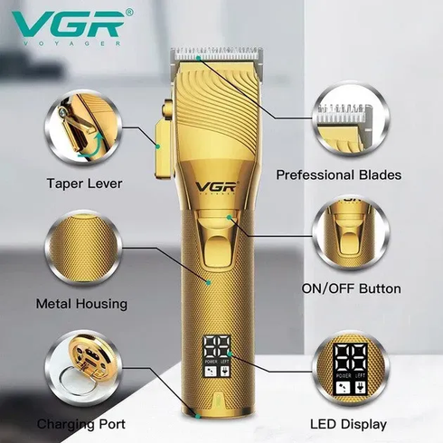 Профессиональная аккумуляторная машинка для стрижки волос VGR V-280 с дисплеем и насадками