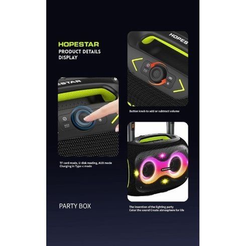 Бездротова Bluetooth колонка HOPESTAR PARTYBOX, 120 ВТ із двома мікрофонами
