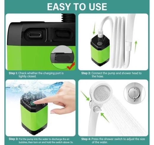 Портативний душ із електричним насосом Lixada 9000 mAh з насосом