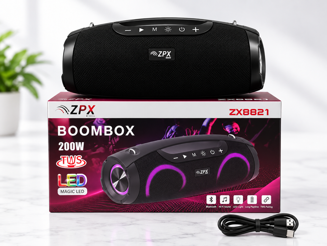 Акустическая система ZX-8821 Bluetooth 20 Вт 8" / Портативная колонка с LED-подсветкой TWS USB FM