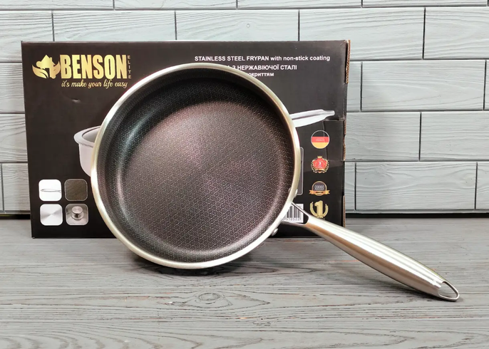 Cковорода глубокая Benson из нержавеющей стали 26 см (BN-587) Антипригарное покрытие