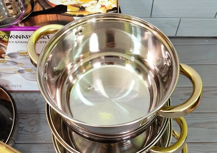 Набор кухонной посуды из нержавеющей стали Grandhoff GOLD GR-7012 12 предметов с индукционным дном