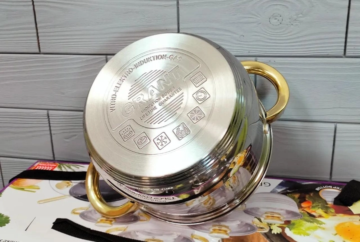 Набор кухонной посуды из нержавеющей стали Grandhoff GOLD GR-7012 12 предметов с индукционным дном