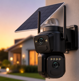 Уличная камера с двумя объективами и солнечной панелью 360&deg; 1080P WiFi  (сигнализация, прожектор, датчик движения, ночное видение и двухстороннее аудио)