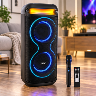 Портативная акустическая система ZPX ZX-7791 250 Вт 800 Вт / Мощная колонка PMPO, 2x8", Bluetooth, TWS, LED, UHF-микрофон