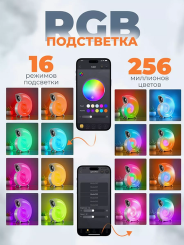 Беспроводная умная колонка ночник Улитка Conch Music Light 4 в 1 портативный RGB светильник с Bluetooth