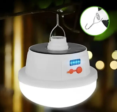 Кемпінговий ліхтар лампа USB GTM LED 2026 Світильник на акумуляторі із сонячною панеллю, Білий