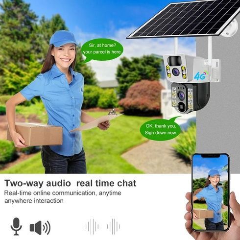 4K Бездротова камера Solar WI-FI , подвійний об'єктив, нічне бачення V380 Pro CCTV 8MP