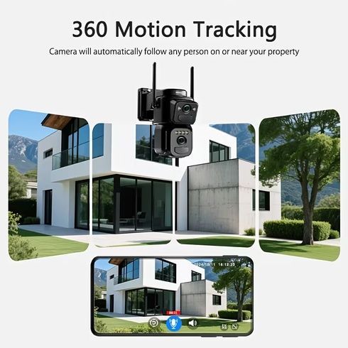 Вулична камера з двома об'єктивами та сонячною панеллю 360&deg; 1080P WiFi (сигналізація, прожектор, датчик руху, нічне бачення та двостороннє аудіо)