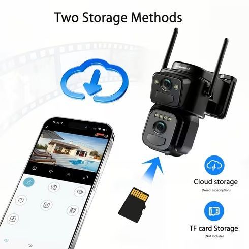 Вулична камера з двома об'єктивами та сонячною панеллю 360&deg; 1080P WiFi (сигналізація, прожектор, датчик руху, нічне бачення та двостороннє аудіо)