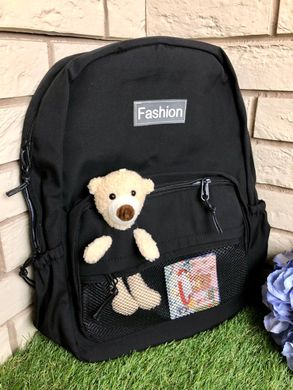 Шкільний з медведиком у кишені рюкзак стильний,спортивний,підлітковий рюкзак чорний