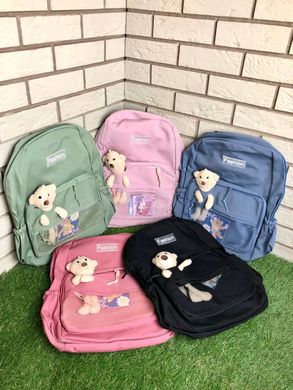 Шкільний з медведиком у кишені рюкзак стильний,спортивний,підлітковий рюкзак Рожевий