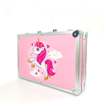 Набор для рисования Единорог 145 предметов в алюминиевом чемоданчике  розовый