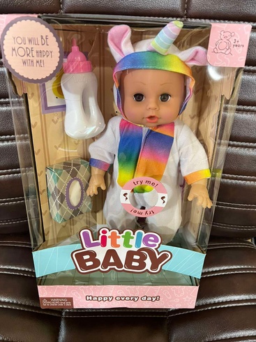 Кукла пупс говорящая с бутылочкой и салфетками Little Baby белая Единорог