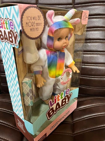 Кукла пупс говорящая с бутылочкой и салфетками Little Baby белая Единорог