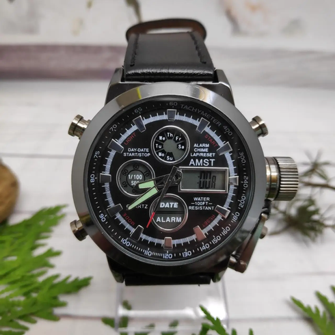 Наручний чоловічий годинник AMST Watch / Армійський чоловічий годинник з підсвічуванням вологостійкий