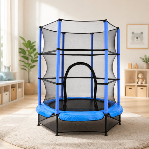 Батут детский для дома TILLY BT-RJ-0072 с защитной сеткой 140х160 см до 100 кг Синий
