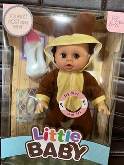 Кукла пупс говорящая с бутылочкой и салфетками Little Baby коричневая Мишка