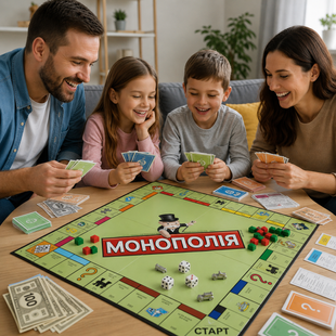 Настільна гра Монополія / Настільна гра для компанії, дітей та дорослих / Гра Монополія жетони, картки, гроші, фігурки будівель, кубики, Разноцветный