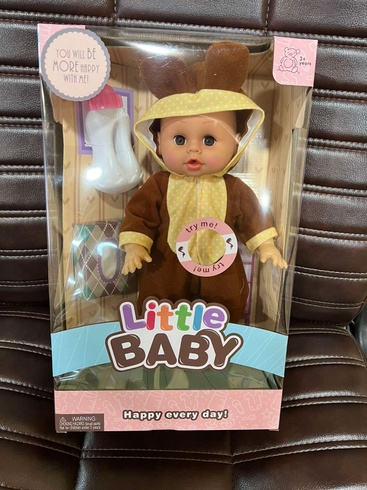 Лялька пупс, що розмовляє з пляшечкою та серветками Little Baby коричнева Ведмедик