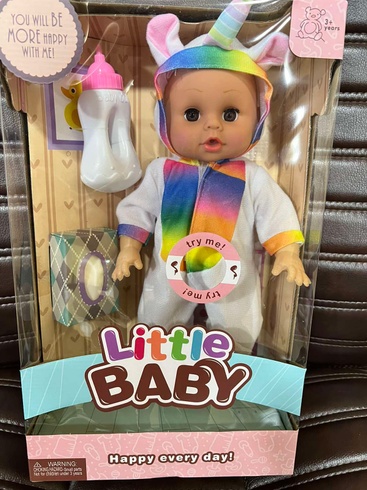 Кукла пупс говорящая с бутылочкой и салфетками Little Baby коричневая Мишка