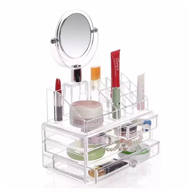 Акриловий органайзер для зберігання косметики з дзеркалом, настільний бокс, Cosmetic Storage Box, TS, Білий