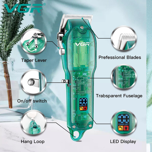 Профессиональная машинка для стрижки VGR Professional Clipper Transparent Green V-660