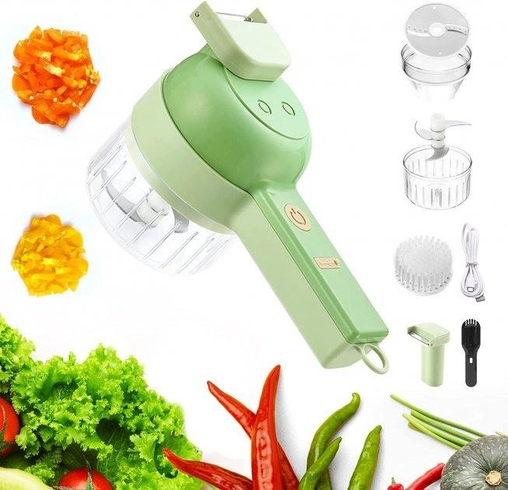 Ручной измельчитель для овощей 4в1 Food Chopper / Электрическая кухонная овощерезка / Мини блендер-слайсер