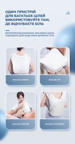 Массажер для шеи, плеч и спины электрический с подогревом / Вибромассажер, массажная подушка-накидка