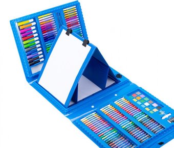 Набор для рисования в чемодане с мольбертом 208 предметов Голубой
