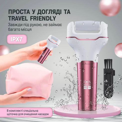 Электрическая пемза для ног PINK / Электрическая роликовая пилка-пемза для пяток для педикюра с LCD дисплеем