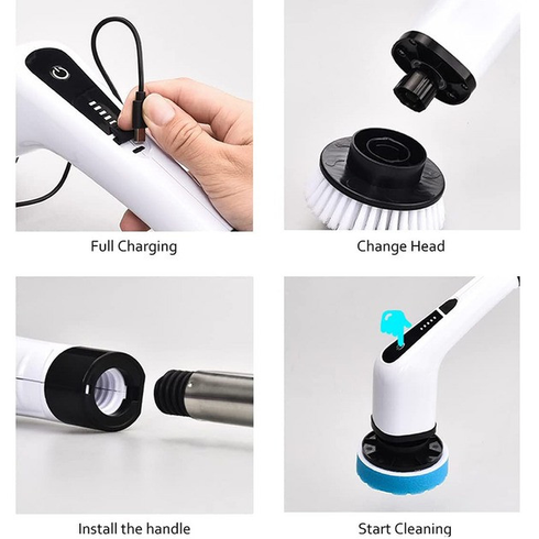 Электрическая щетка для уборки Cleaning Brush, набор 9 в 1, белая, товары для дома