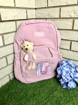 Рюкзак с мишкой в кармане школьный стильный,спортивный,подростковый рюкзак Розовый