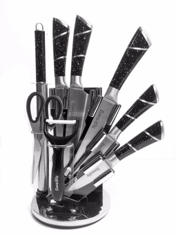 Набор кухонных ножей черный Rainberg RB-8805 8 в 1 из нержавеющей стали на деревянной подставке, ножи для кухни