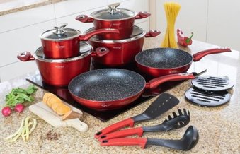 Набір посуду червоні казанів 15 предметів з мармуровим антипригарним покриттям Edenberg EB-5612