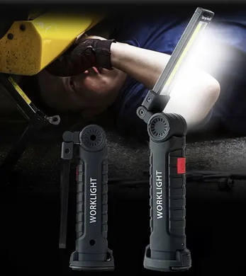 Аккумуляторный фонарь лампа светильник WORKLIGHT W-52 складной (от USB/с МАГНИТОМ/с КРЮЧКОМ), Черный
