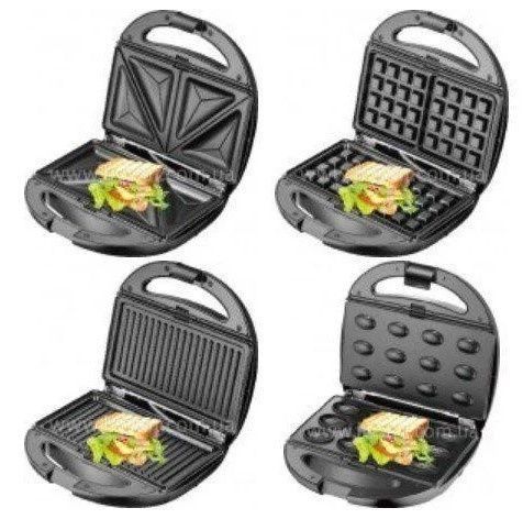 Нет коробки,две насадки Сендвичница 4 в 1 GRANT GT 779 Бутербродница, вафельница, орешница, гриль