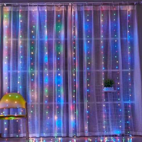 Святкова гірлянда завіса "Штора" на вікно 160LED 2х2м Мультикольоровий колір діодів Мульти USB