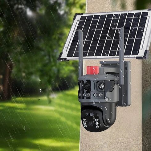 Вулична камера відеоспостереження 4G 3 лінзи 6MP / Автономна камера 360&deg;/ 90 на сонячній панелі