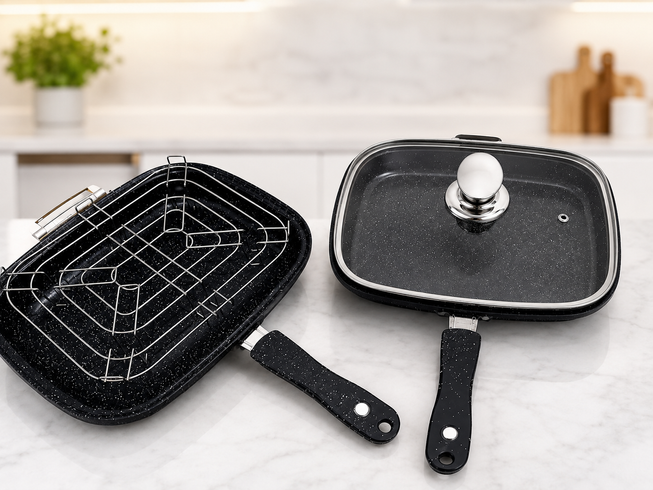 Сковорода-гриль двухсторонняя Top Kitchen TK00097 с решеткой и крышкой 28&times;22 см