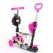Детский Самокат 5 в 1 с подножками и родительской ручкой Best Scooter,  PU колеса, Подсветка колес розовый