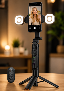 Селфи штатив трипод Q625 с LED-подсветкой и AI-автоотслеживанием лица, поворот 360&deg;