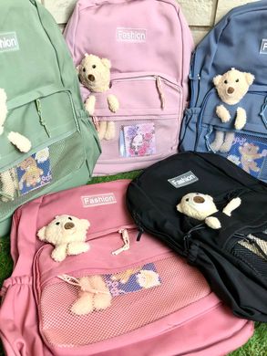 Шкільний з медведиком у кишені рюкзак стильний,спортивний,підлітковий рюкзак Малиновий