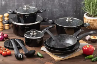 Набор посуды черная казанов 15 предметов с мраморным антипригарным покрытием Edenberg EB-5611