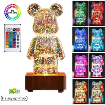 3D лампа Хрустальный Мишка Фейерверк Медведь Bearbick декоративный стеклянный ночник светодиодный светильник 16 цветов LED на аккумуляторе