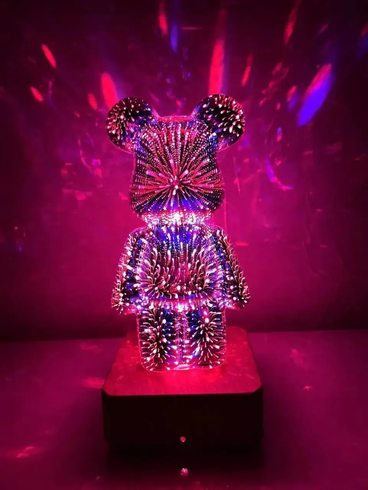 3D лампа Кришталевий Ведмедик Феєрверк Ведмідь Bearbick декоративний скляний нічник світлодіодний світильник 16 кольорів LED на акумуляторі